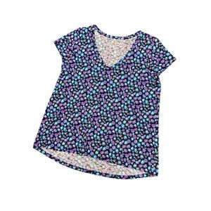 Lilly Pulitzer Etta V-Neck Cotton Top Seabreeze Blue Low Tide Spotted. Sz L  EUC